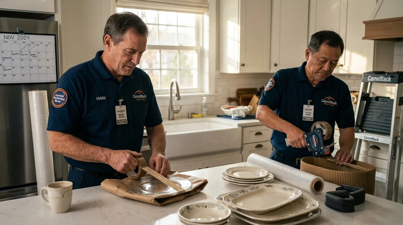 Professional crew packing kitchen dishware in Hahira, GA